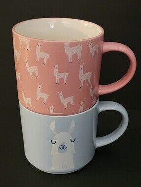 Llama mugs, Stackable Set Of 2 Elum Home Design, Pastel Pink & Pastel Blue, 16oz